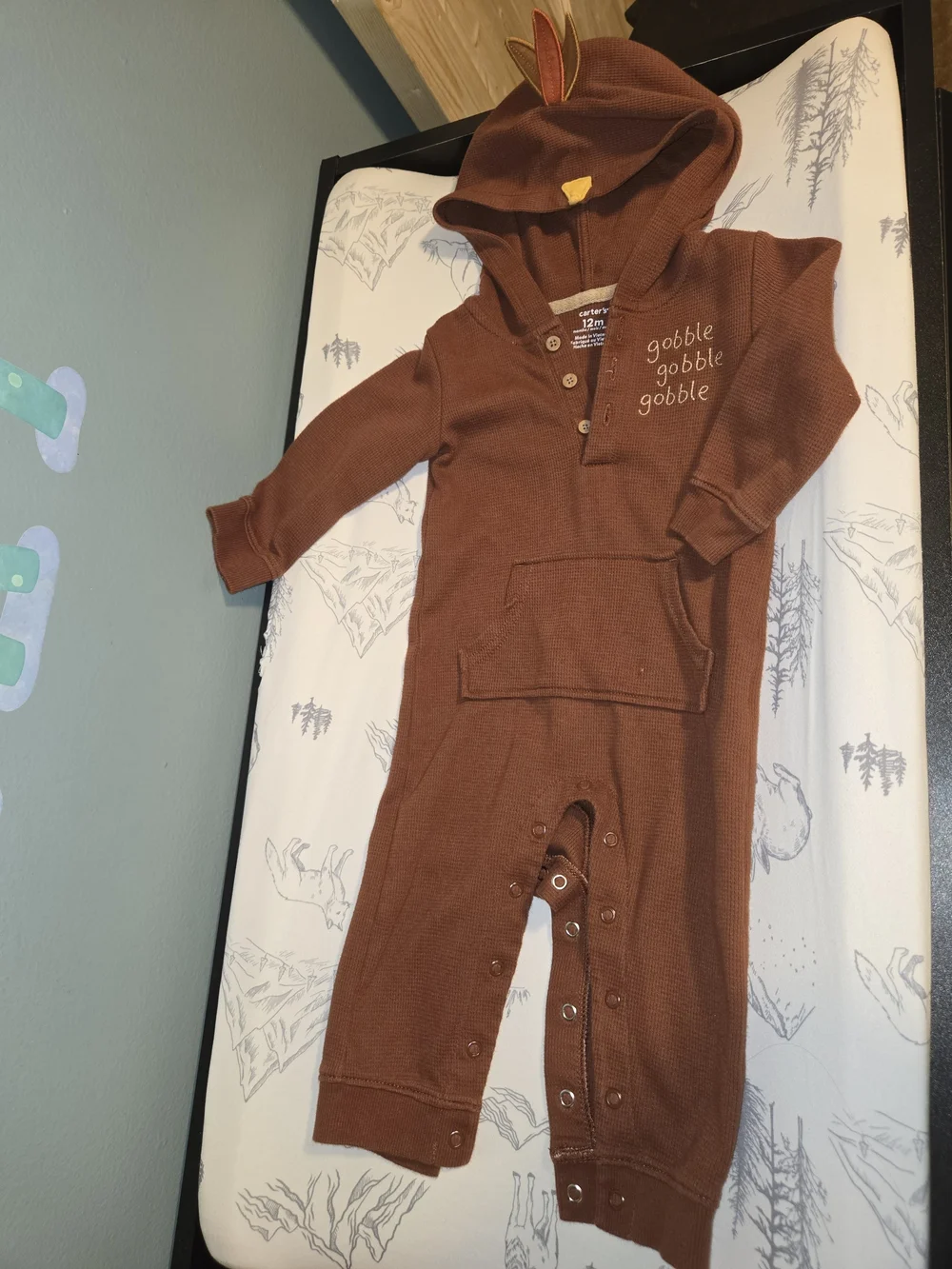 Carter's Brown 'Gobble Gobble' Hooded Turkey One-Piece